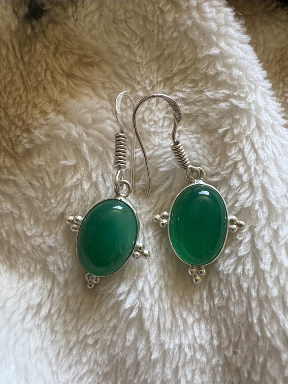 Green Silver Over Copper fishhook earrings.